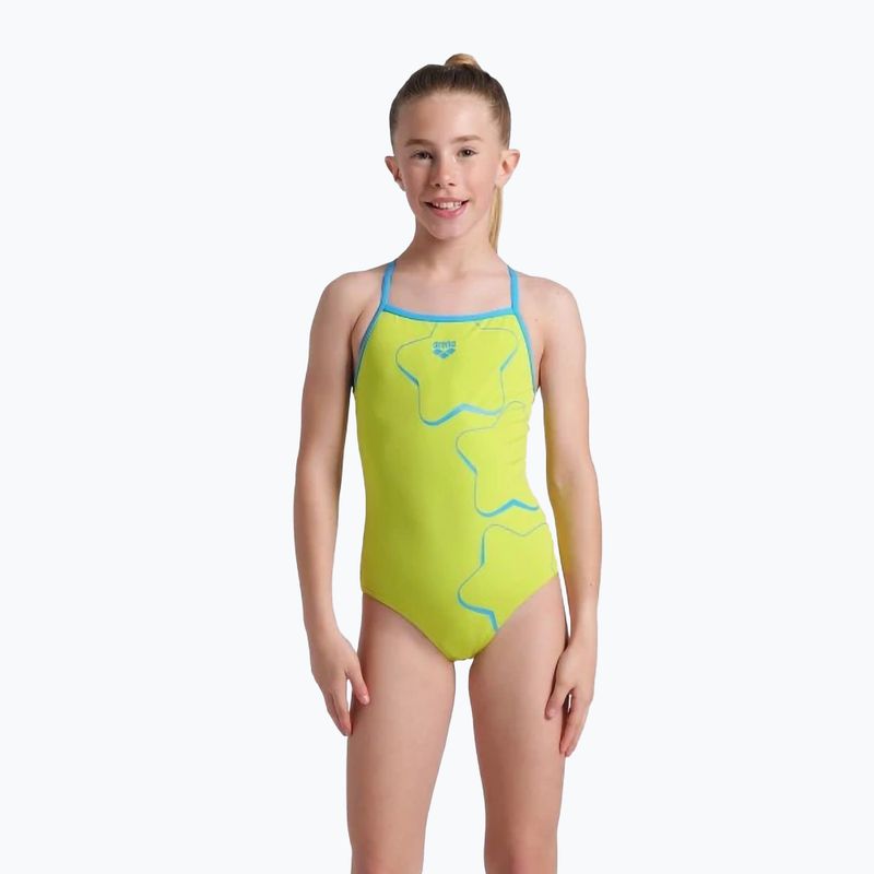 Dětské jednodílné plavky arena Star Graphic Lightdrop Back soft green / turquoise 4