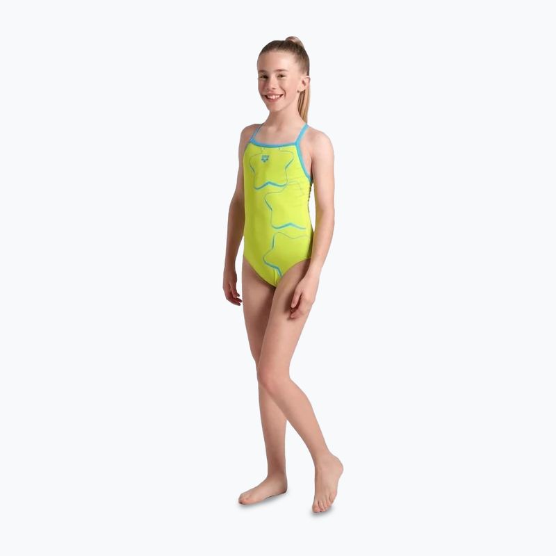 Dětské jednodílné plavky arena Star Graphic Lightdrop Back soft green / turquoise 5