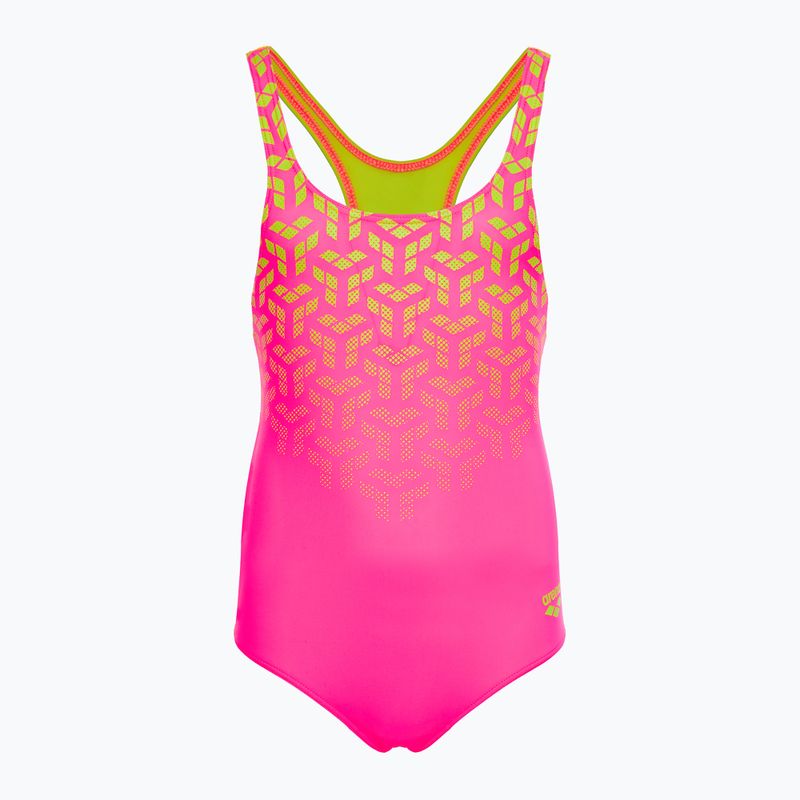 Dětské jednodílné plavky Arena Kikko V Swim Pro Back shocking pink / soft green