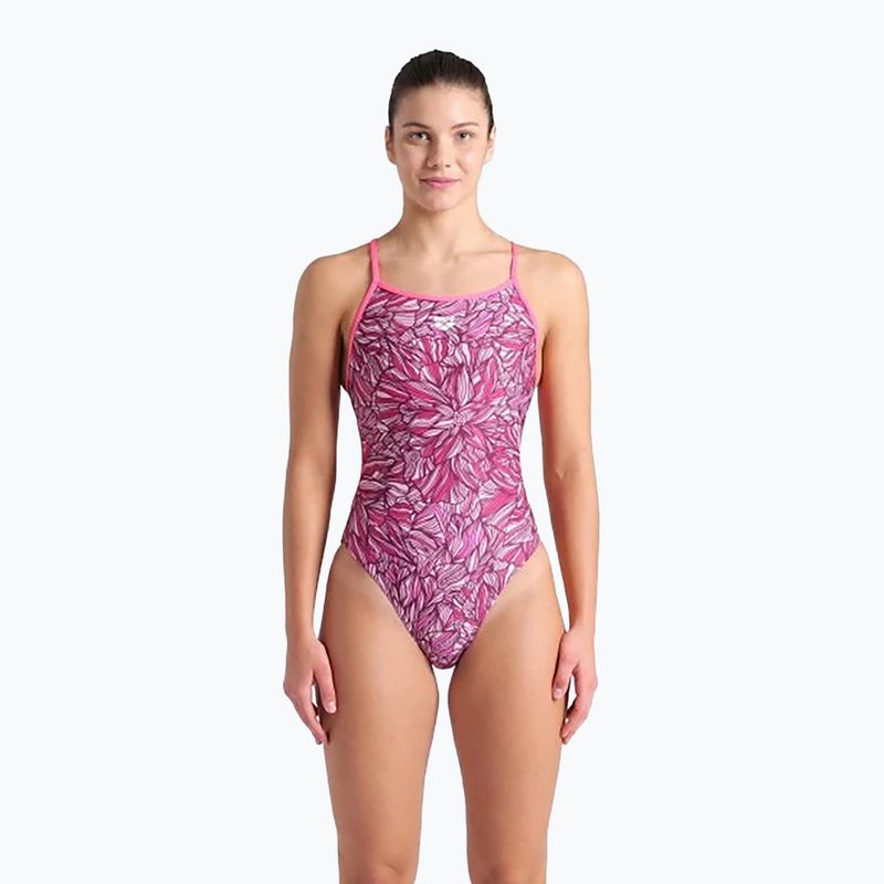 Dámské jednodílné plavky  arena Pink Dahlia Lace Back shocking pink/multi