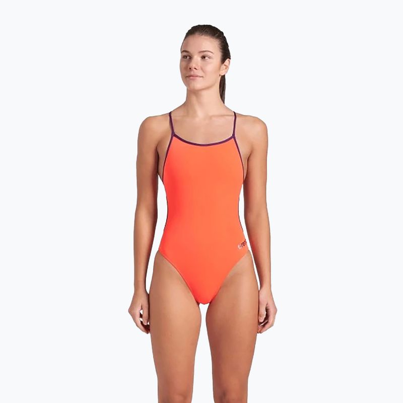 Dámské jednodílné plavky arena Lace Back Solid bright coral/plum