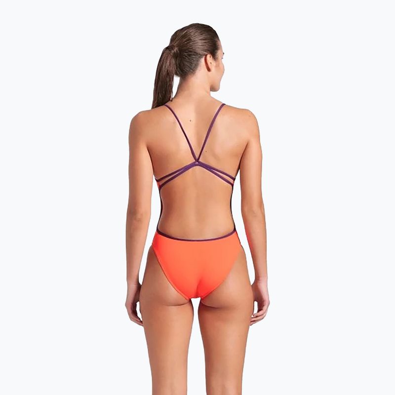Dámské jednodílné plavky arena Lace Back Solid bright coral/plum 3