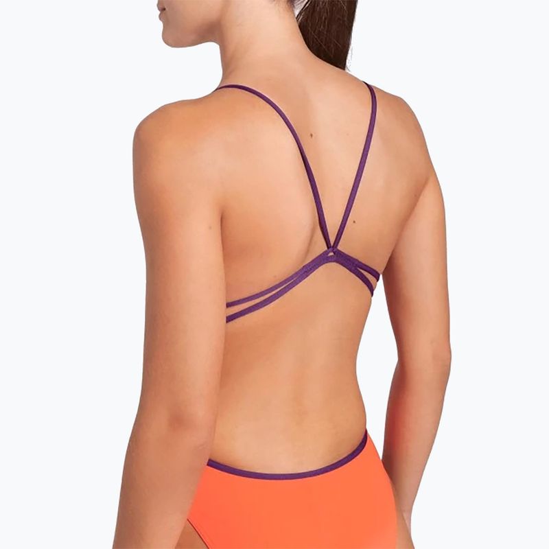 Dámské jednodílné plavky arena Lace Back Solid bright coral/plum 5