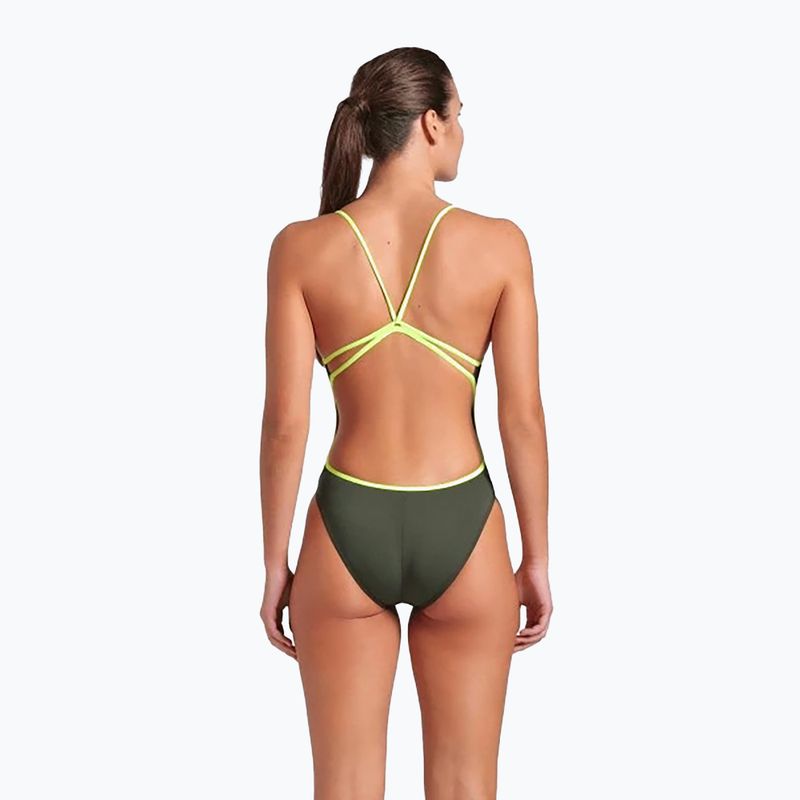 Dámské jednodílné plavky arena Lace Back Solid dark sage/artic lime 7