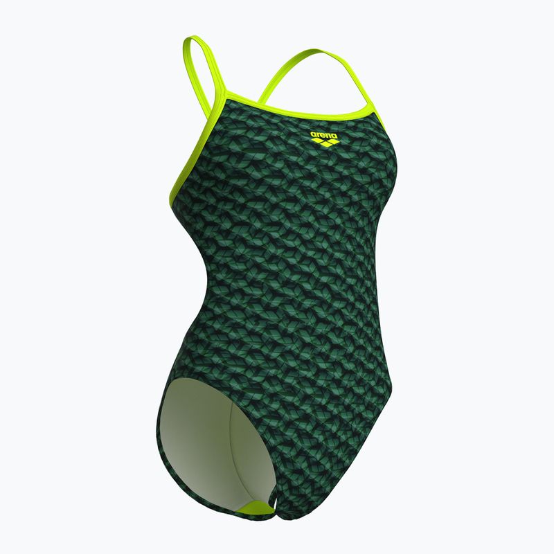 Dámské jednodílné plavky arena Monogram Challenge Back dark sage multi/artic lime 3