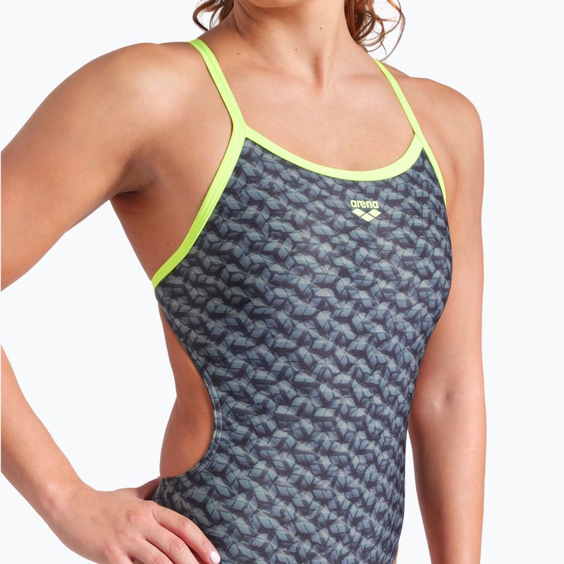 Dámské jednodílné plavky arena Monogram Challenge Back dark sage multi/artic lime 8