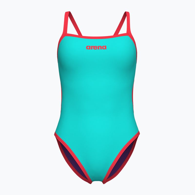 Dámské jednodílné plavky arena Solid Rev Challenge Back water/plum/bright coral