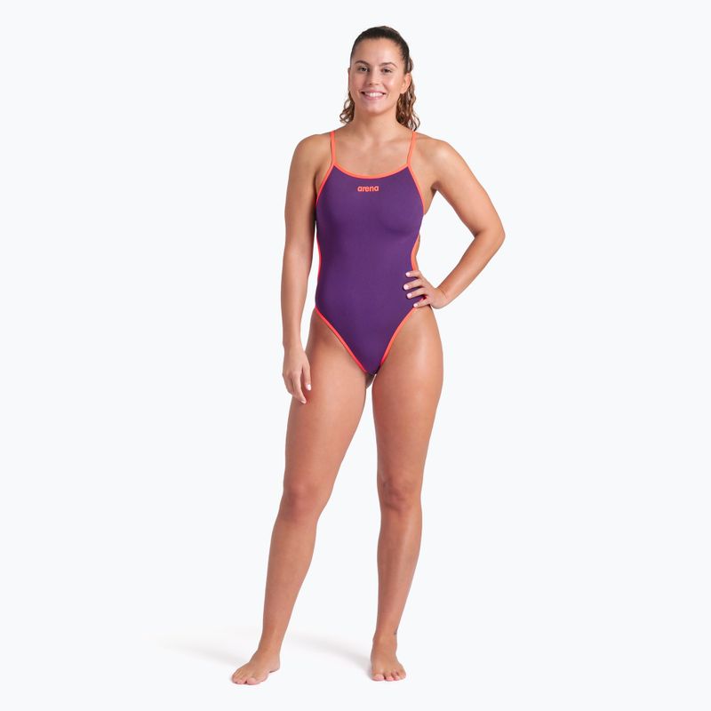 Dámské jednodílné plavky arena Solid Rev Challenge Back water/plum/bright coral 7