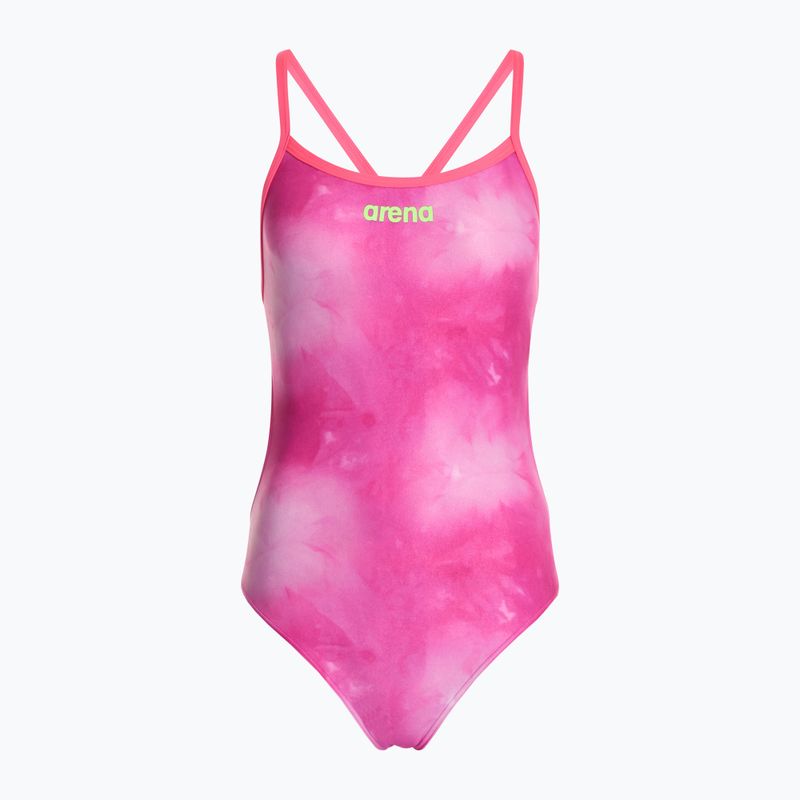 Dámské jednodílné plavky arena Tie-Dye Challenge Back Allover shocking pink multi/shocking pink