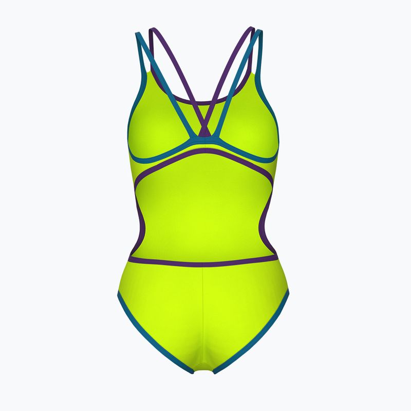 Dámské jednodílné plavky arena One Double Cross Back One Piece artic lime/plum/blue cosmo 2
