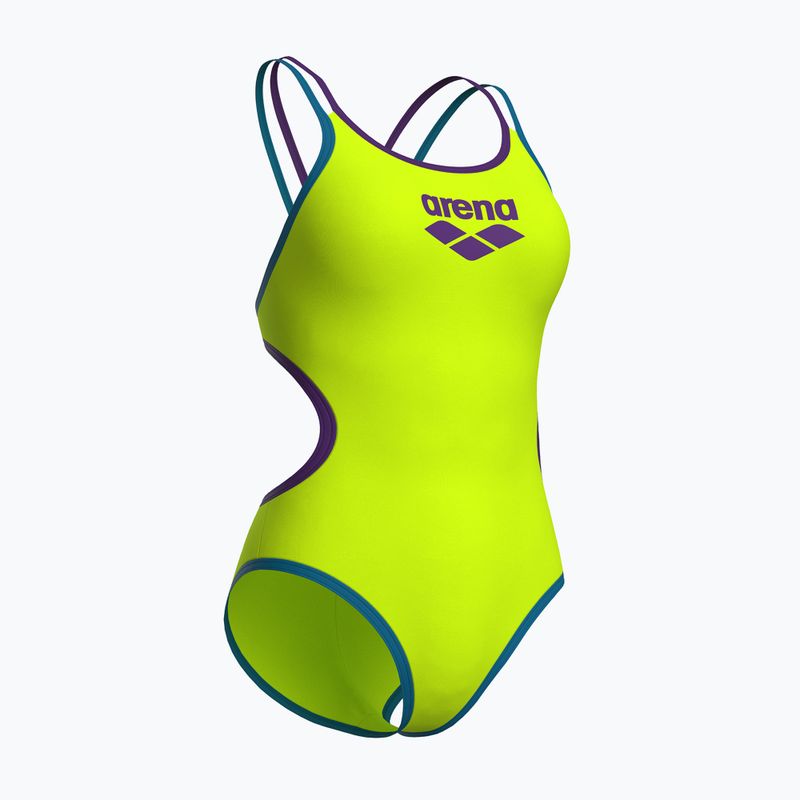 Dámské jednodílné plavky arena One Double Cross Back One Piece artic lime/plum/blue cosmo 4