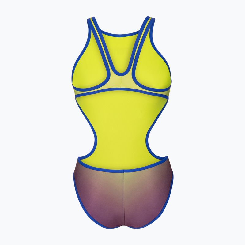 Dámské jednodílné plavky arena One Shaded Print Tech One Back artic lime violetta multi/neon blue 2