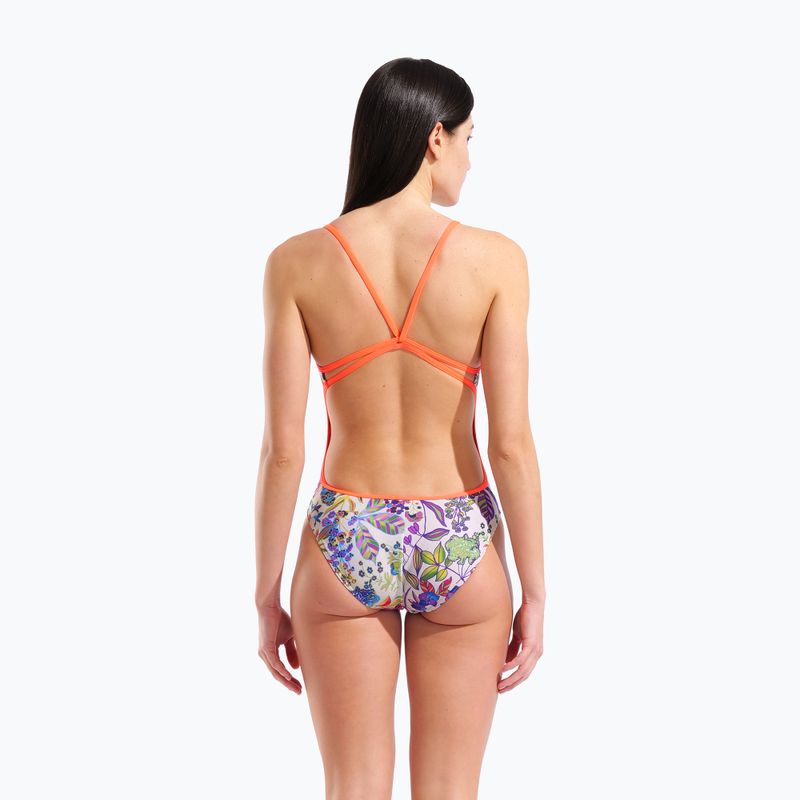 Dámské jednodílné plavky arena Painting Lace Back multi/bright coral 7