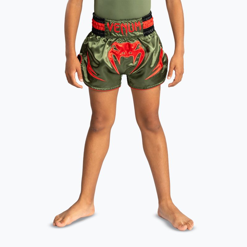 Dětské tréninkové šortky Venum Inferno Kids Muay Thai army green/orange