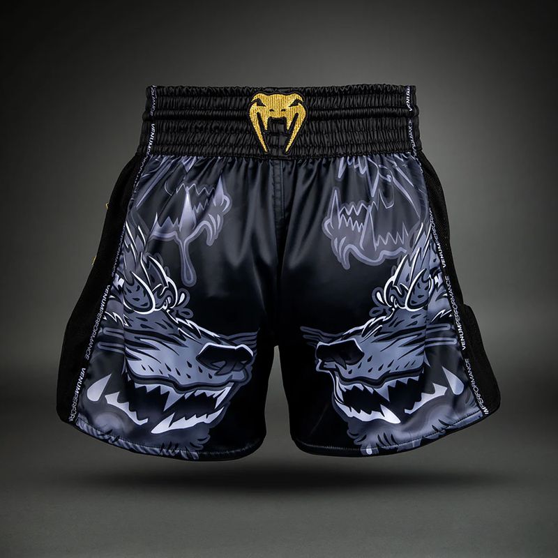 Pánské tréninkové šortky Venum Wolf Attack Muay Thai Shorts black/grey 2