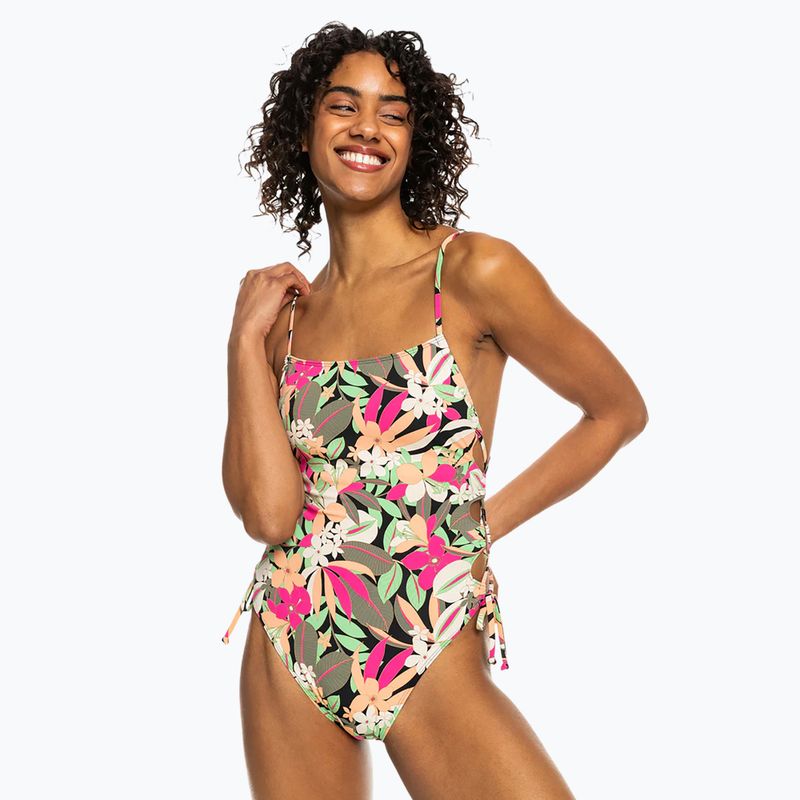 Dámské jednodílné plavky ROXY Printed Beach Classics Lace UP anthracite palm song s 2