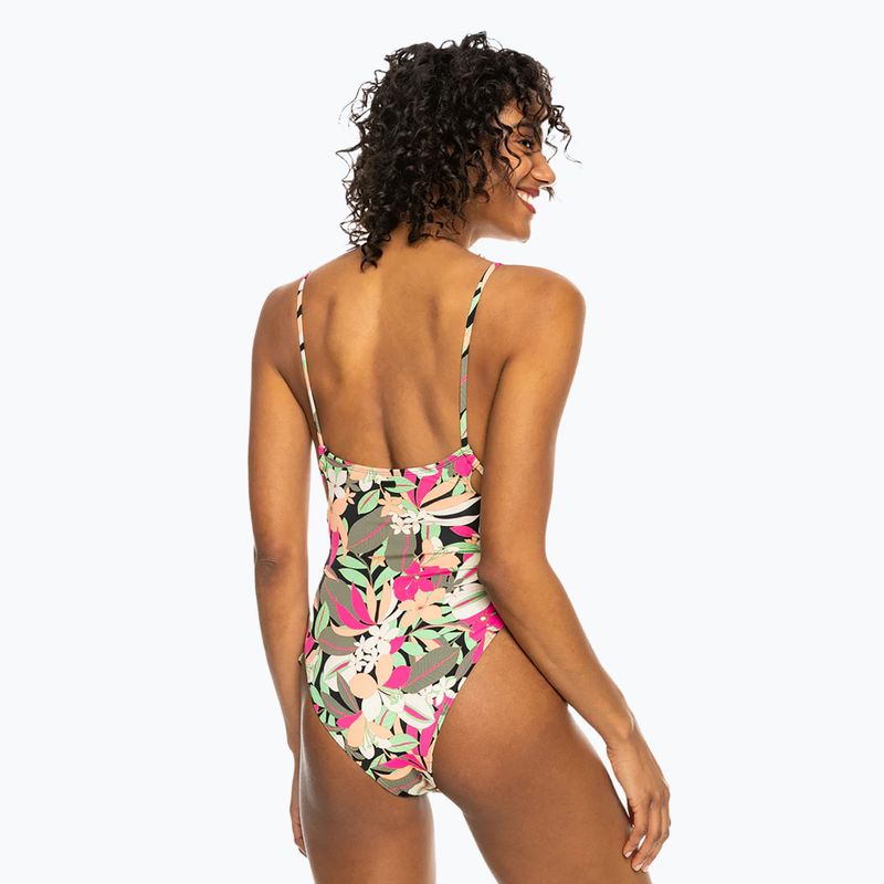 Dámské jednodílné plavky ROXY Printed Beach Classics Lace UP anthracite palm song s 4