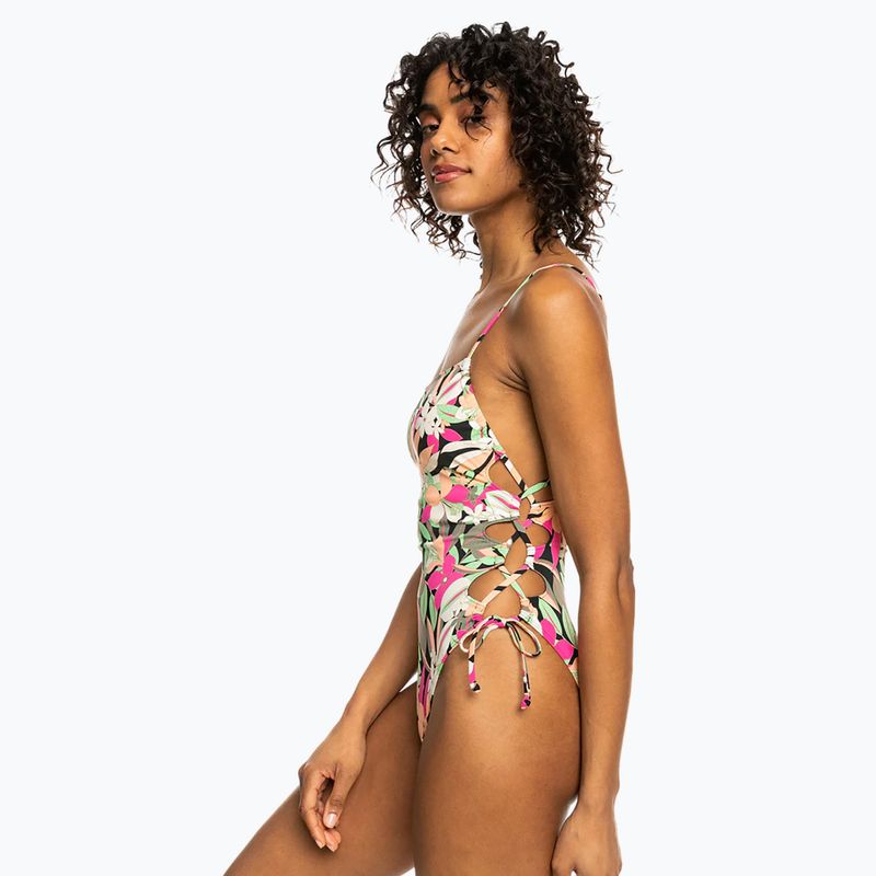 Dámské jednodílné plavky ROXY Printed Beach Classics Lace UP anthracite palm song s 5