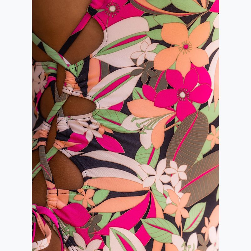 Dámské jednodílné plavky ROXY Printed Beach Classics Lace UP anthracite palm song s 8