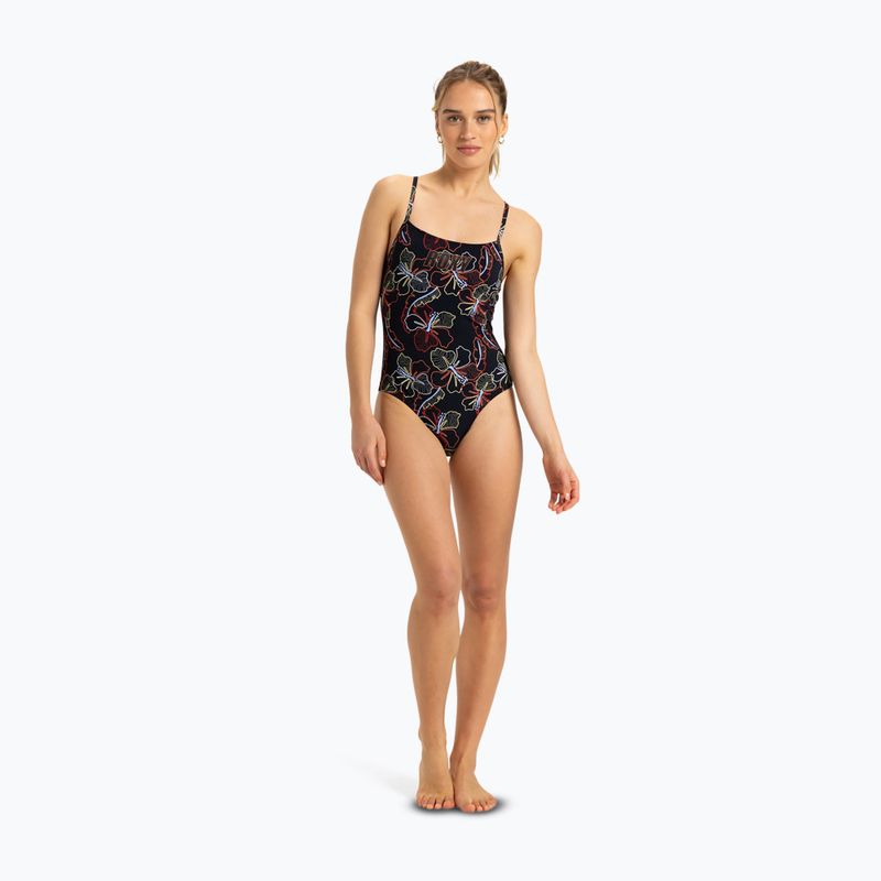 Dámské jednodílné plavky ROXY Active Basic Printed anthracite athletic hibiscus 2