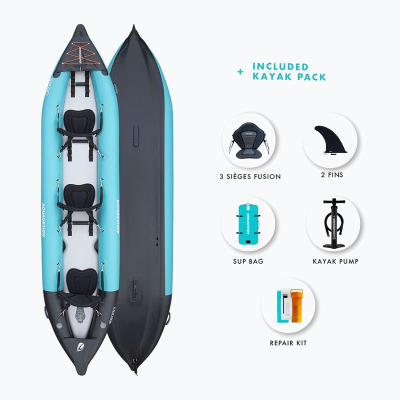 Nafukovací kajak pro 3 osoby AQUADESIGN Koloa 400 cm blue/black 4