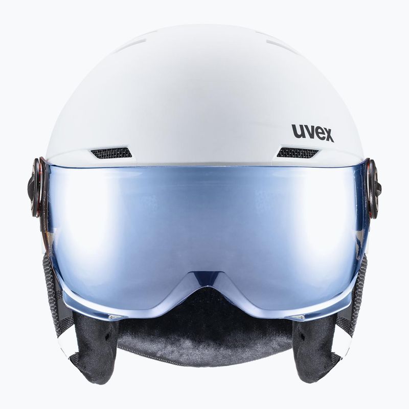 Dětská lyžařská helma UVEX Rocket Visor Jr white/black matt/mirror blue/smoke 2