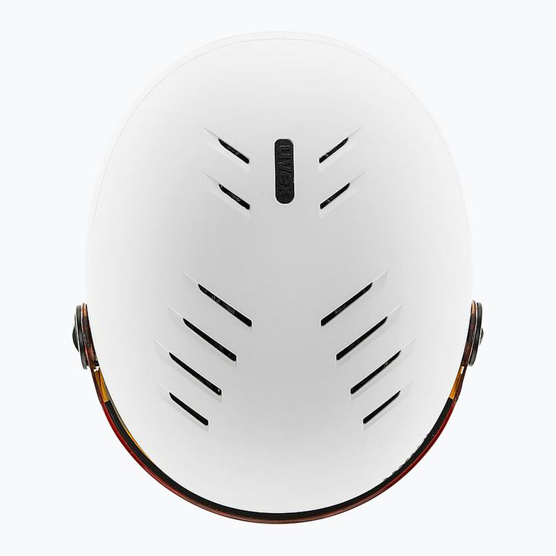 Dětská lyžařská helma UVEX Rocket Visor Jr white/black matt/mirror blue/smoke 5