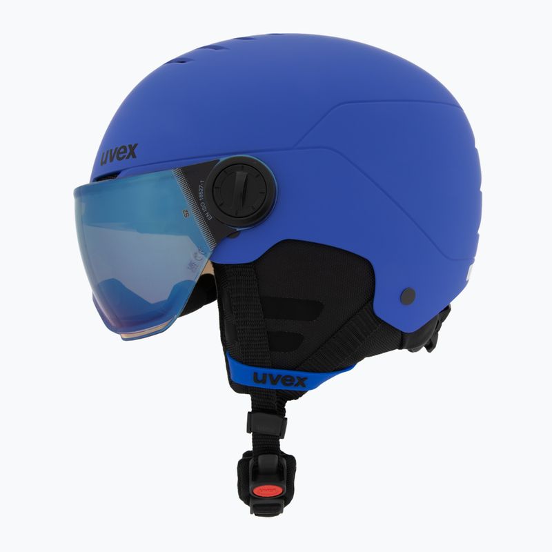 Dětská  lyžařská helma  UVEX Rocket Visor Jr blue matt/mirror blue/smoke 3