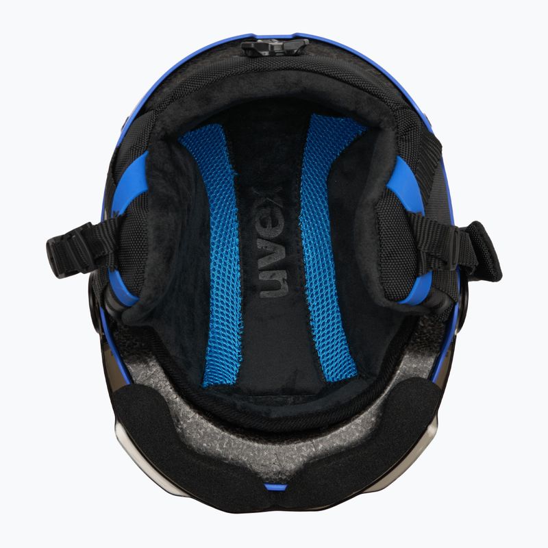 Dětská  lyžařská helma  UVEX Rocket Visor Jr blue matt/mirror blue/smoke 5
