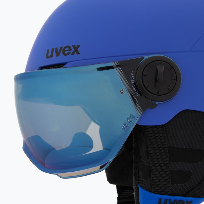Dětská  lyžařská helma  UVEX Rocket Visor Jr blue matt/mirror blue/smoke 7