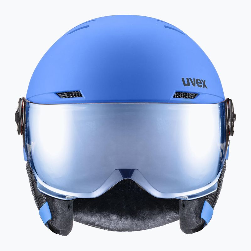 Dětská  lyžařská helma  UVEX Rocket Visor Jr blue matt/mirror blue/smoke