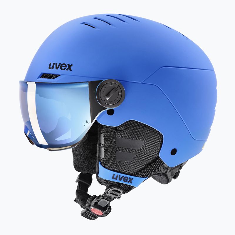 Dětská  lyžařská helma  UVEX Rocket Visor Jr blue matt/mirror blue/smoke 3