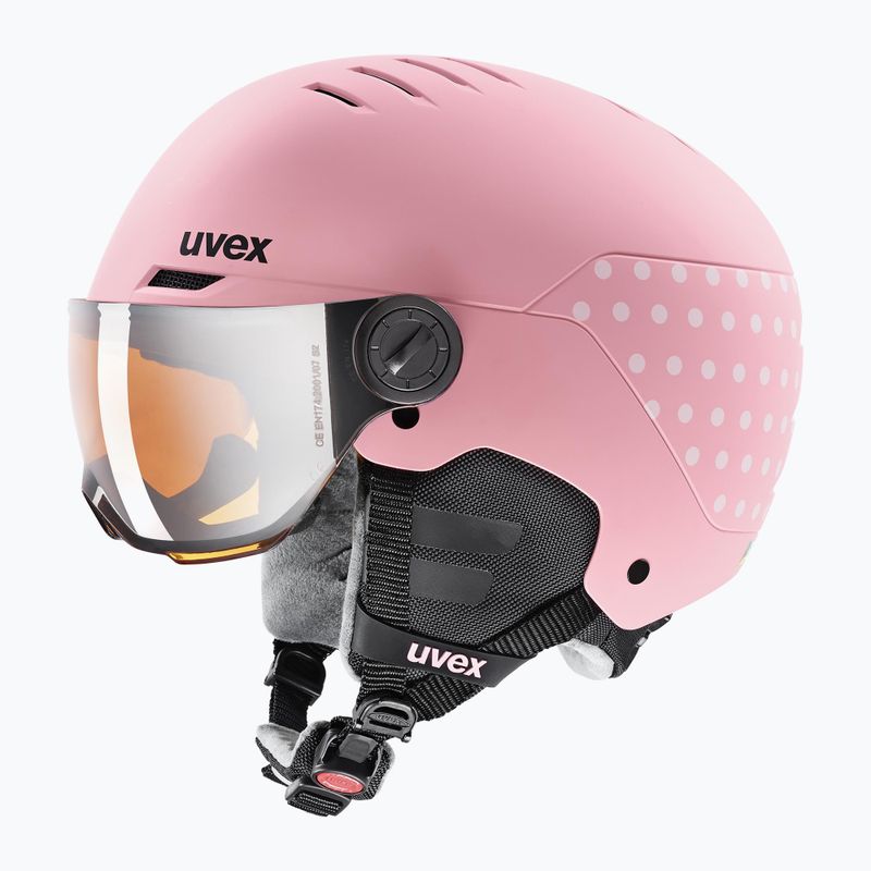 Dětská  lyžařská helma  UVEX Rocket Visor Jr pink confetti matt/mirror silver/lasergold lite