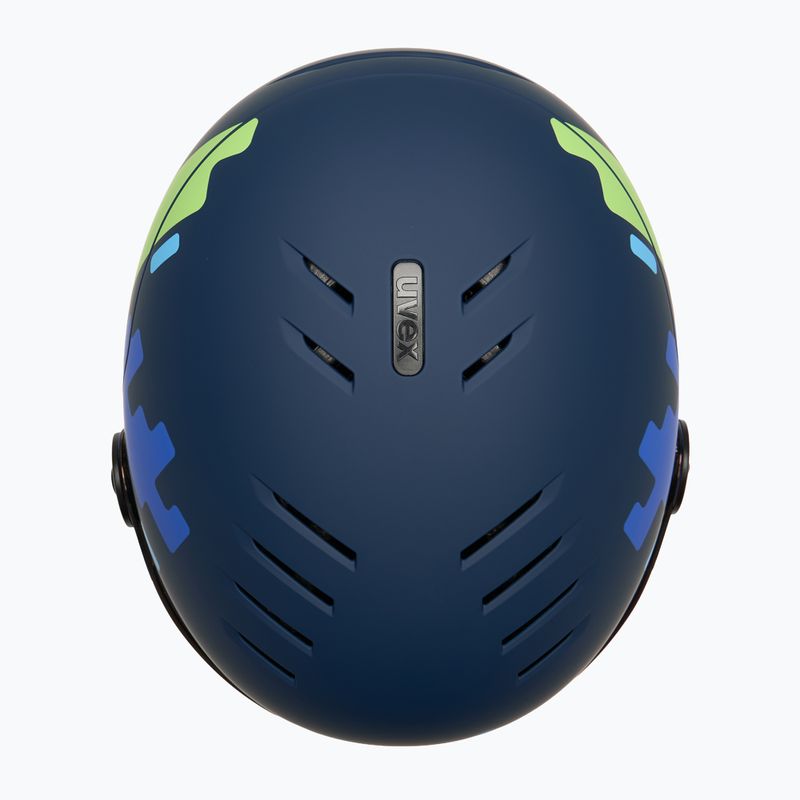 Dětská  lyžařská helma  UVEX Rocket Visor Jr blue puzzle matt/mirror blue/smoke 6