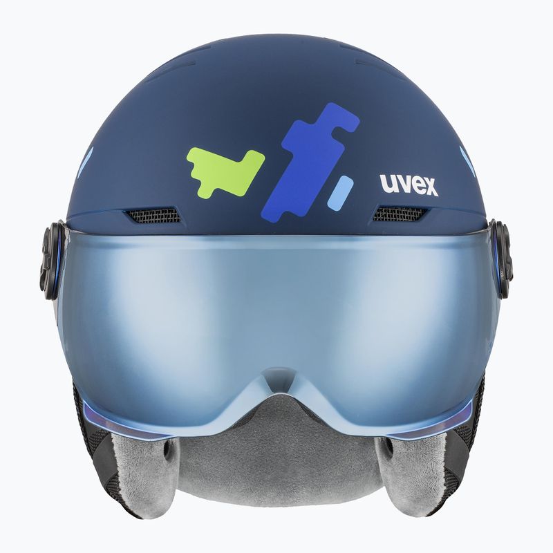 Dětská  lyžařská helma  UVEX Rocket Visor Jr blue puzzle matt/mirror blue/smoke 2
