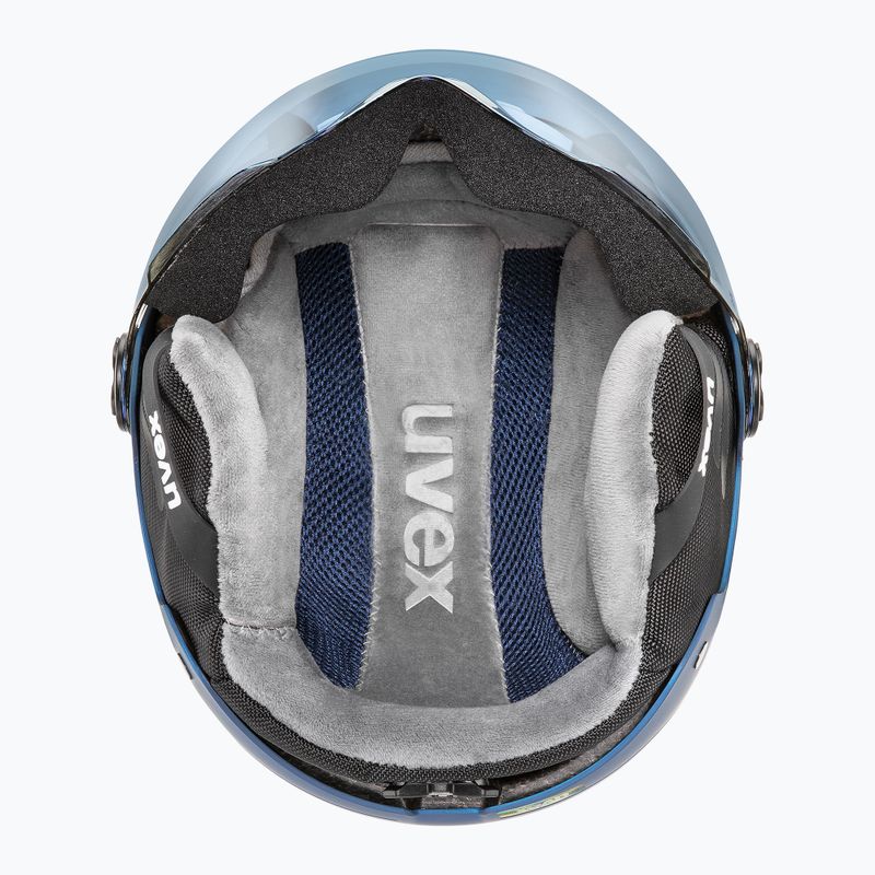 Dětská  lyžařská helma  UVEX Rocket Visor Jr blue puzzle matt/mirror blue/smoke 4