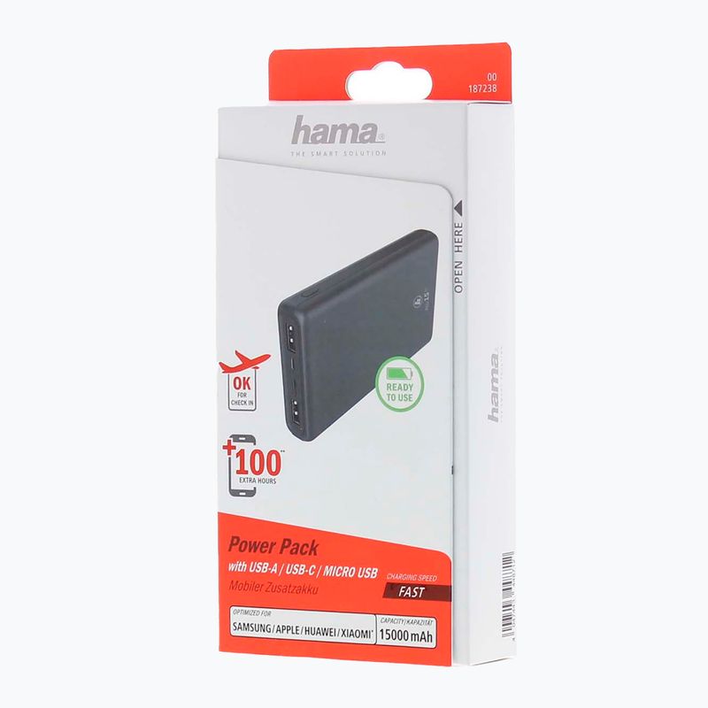 Powerbanka Hama ALU15HD Power Pack 15000 mAh černá 1872380000