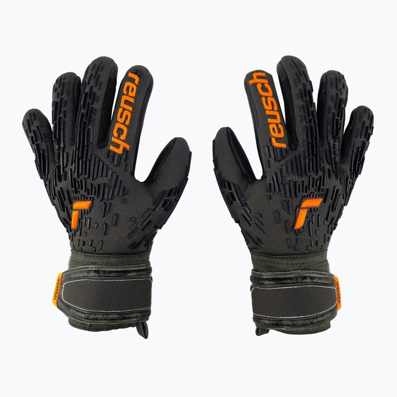 Reusch Attrakt Freegel Silver Finger Support Juniorské brankářské rukavice černo-zelené 5372030-5555
