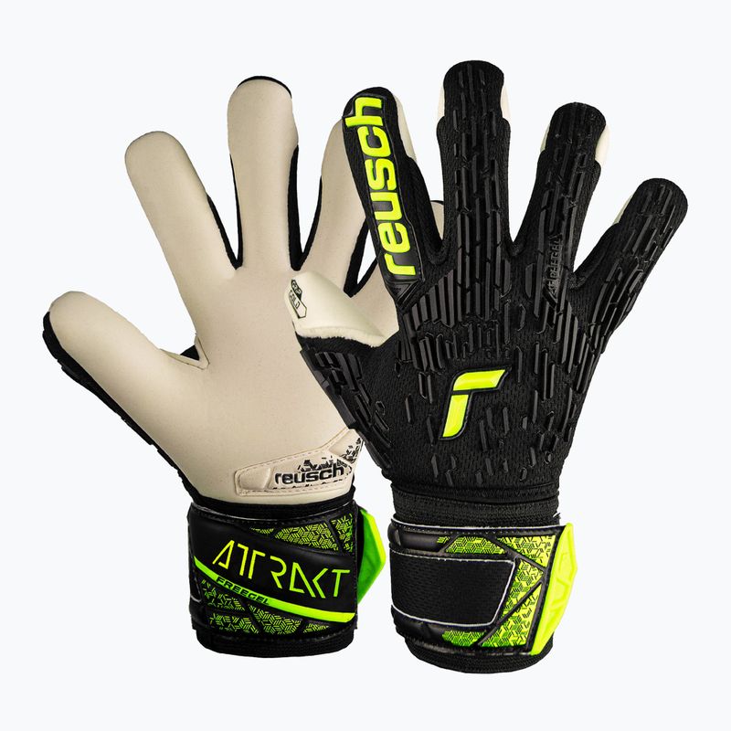 Reusch Attrakt Freegel Gold Finger Support Juniorské brankářské rukavice černá/bezpečně žlutá