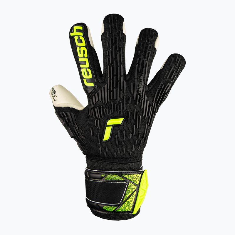 Reusch Attrakt Freegel Gold Finger Support Juniorské brankářské rukavice černá/bezpečně žlutá 2