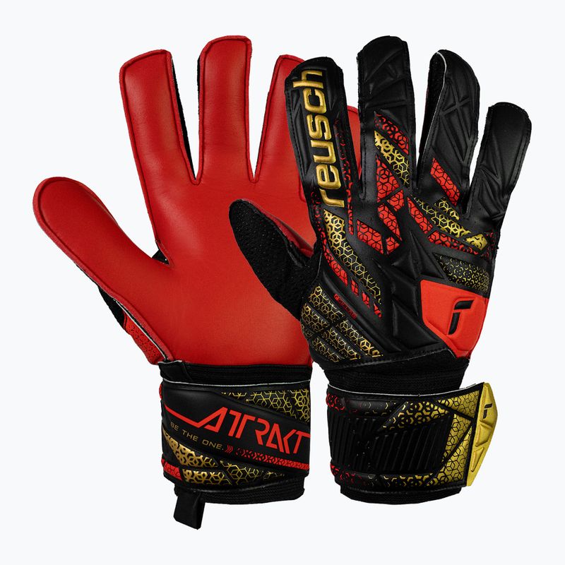 Brankářské rukavice Reusch Attrakt Solid black/gold/fiery red