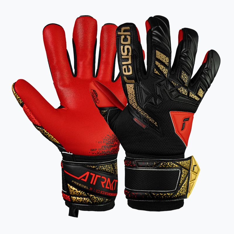 Dětské brankářské rukavice  Reusch Attrakt Freegel Silver Junior black/gold/fiery red