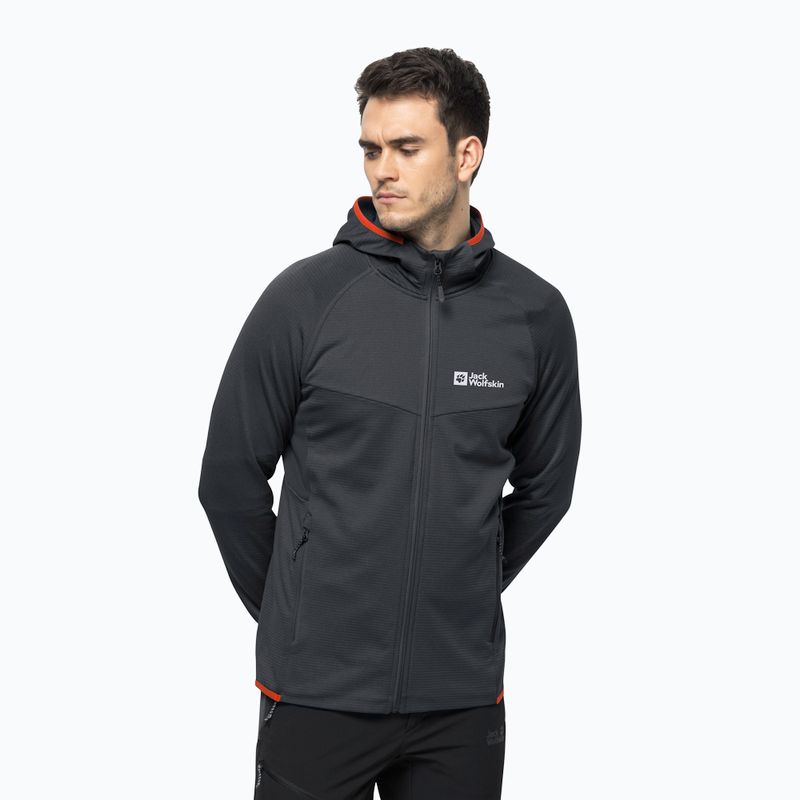 Pánská fleece mikina Jack Wolfskin Hydro Grid Hooded FZ šedá 1710002