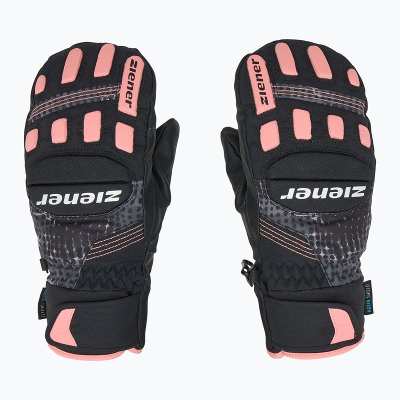 Dětské lyžařské rukavice ZIENER Luron Aquashield PR Mitten black/pink vani 3