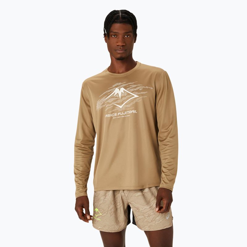 Pánské běžecké tričko longsleeve ASICS Fujitrail Logo pepper/feather grey/oatmeal