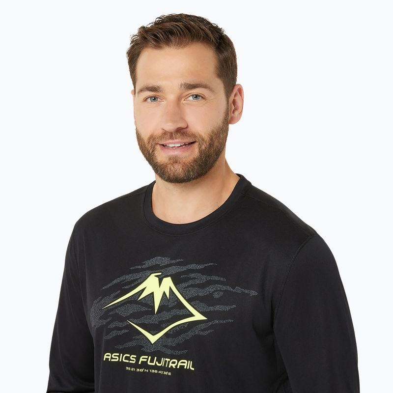 Pánské běžecké tričko longsleeve  ASICS Fujitrail Logo black/graphic grey/safety yellow 4