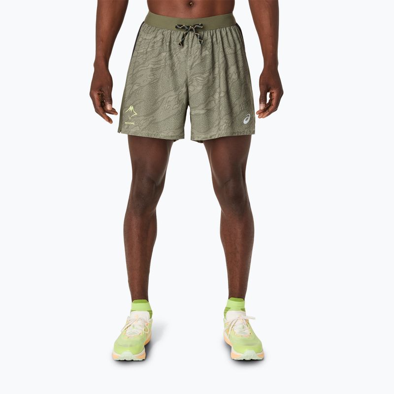 Pánské běžecké šortky ASICS Fujitrail All Over Print 5IN mantle green