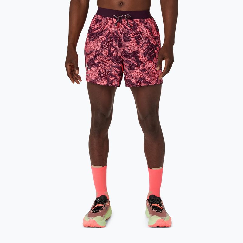 Pánské běžecké šortky Asics Fujitrail All Over Print 5In Short Blazing Coral/Dark Aubergine