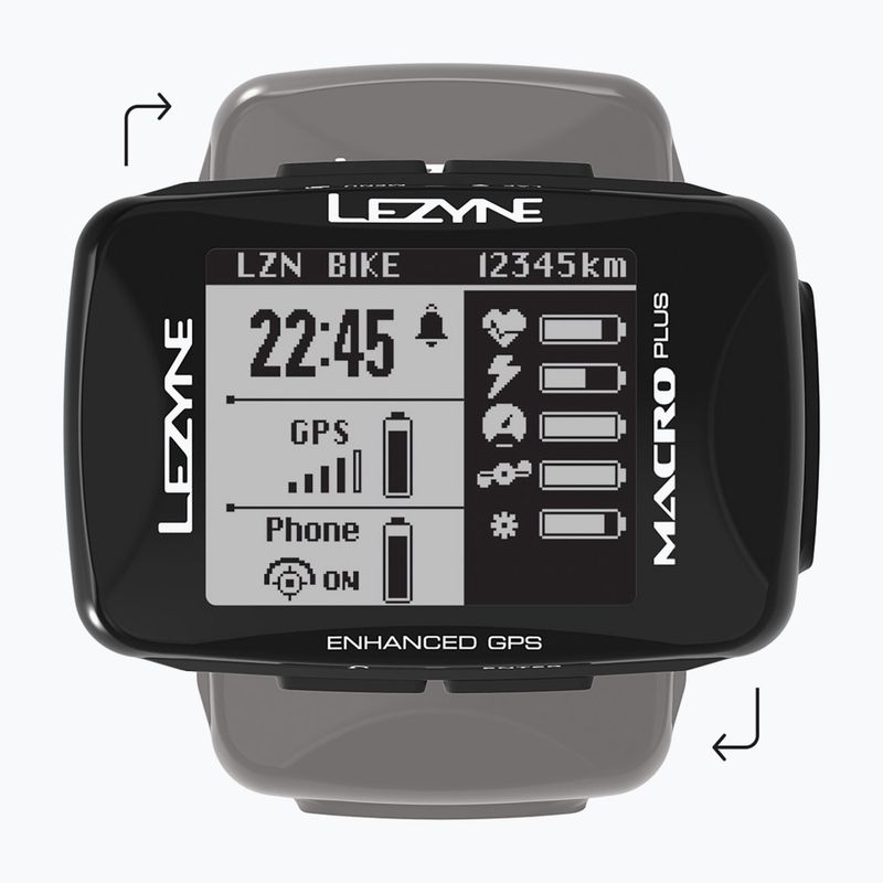 Počítadlo jízdních kol s náramkem+snímač LEZYNE MACRO PLUS GPS HRSC Naložená sada černá LZN-1-GPS-MACRO-V304-HS