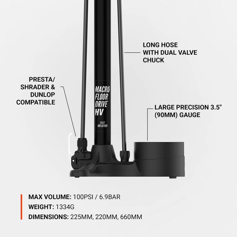 Pumpa na kolo Lezyne Macro HV Floor Drive DV 100psi flat black 6